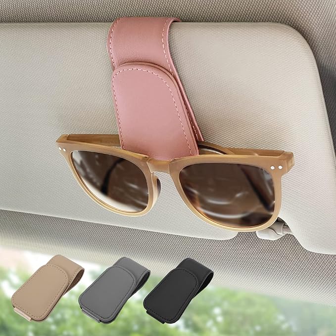 Magnetic Leather Sunglass Holder, Eyeglass Hanger Clip for Car Sun Visor, Suitable for Different Size Eyeglasses(Pink, 1 Pack)