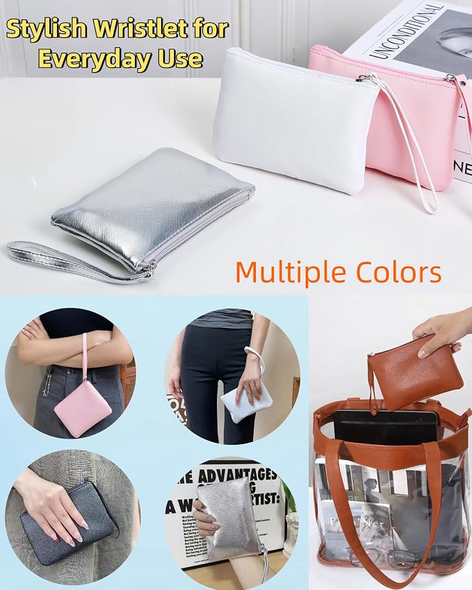 2 Pack Small Zipper Pouch Mini Makeup Bag for Purse Lipstick Cosmetic Travel Make Up Organizer for Women Essentials, Car Change Coin Holder 4.5 x 6.5 Clutch Stadium Approved Wristlet, White