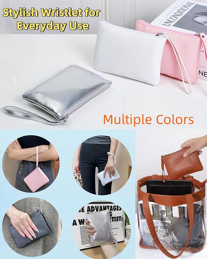 2 Pack Small Zipper Pouch Mini Makeup Bag for Purse Lipstick Cosmetic Travel Make Up Organizer for Women Essentials, Car Change Coin Holder 4.5 x 6.5 Clutch Stadium Approved Wristlet, Silver