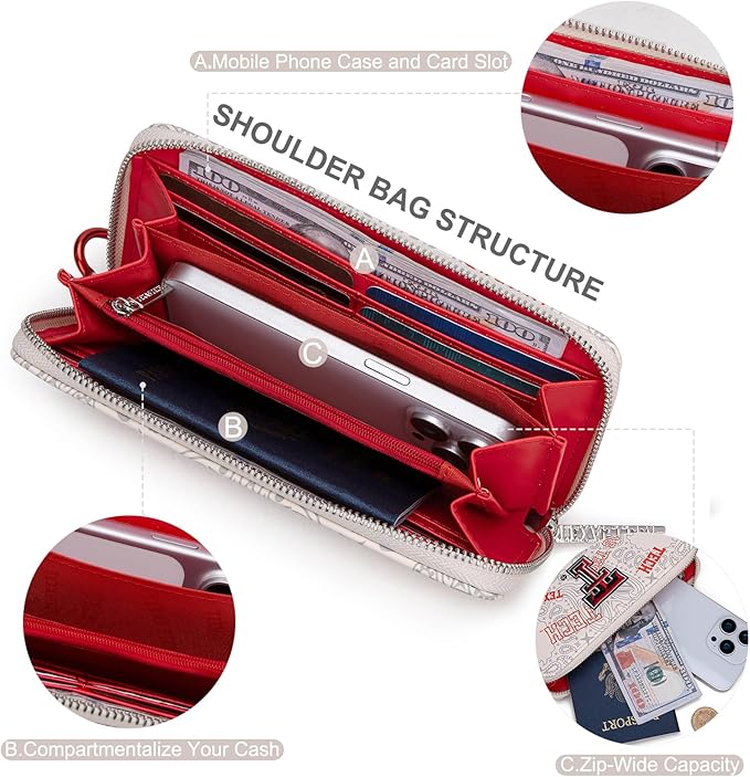 Texas Tech Official Wristlet Wallet with RFID Blocking Card Slot, Texas Tech Team Logo Clutch Purse, Mini Clutch Wallet for Fan Gift, Game Day, Concert | Beige, NC-TTU011BG