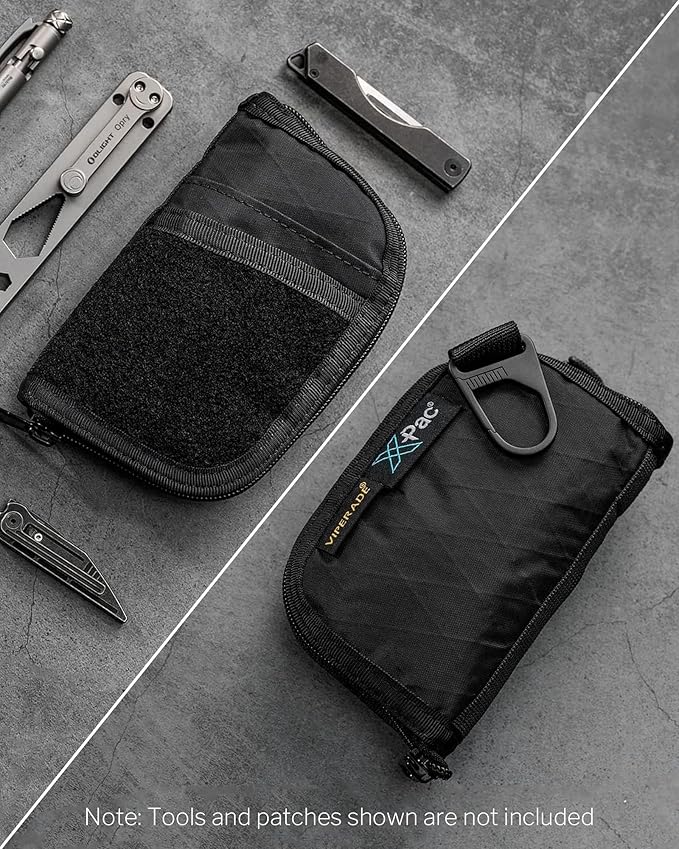 VIPERADE VE10 EDC Pouch Small Pocket Tool Pouch with 10 Compartments, Men's Pocket Organizer for Multitools, EDC Organizer with Patches Area for DIY (X-pac Black)