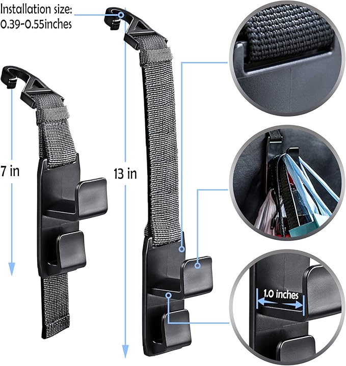 matteblack Magic Hanger Headrest Holder Organizer, Behind Over The Seat Car Hooks-Hang Purse Grocery Bags-4Pack (Frosted Black)