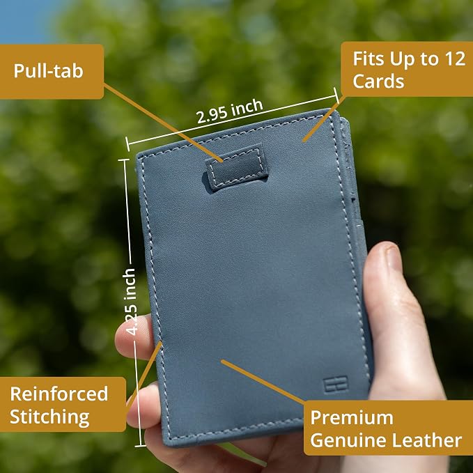 GARZINI Magic Wallet with Pull-Tab, Minimalist Wallet with RFID card holder, Leather Wallet for 12 cards, Olive Green