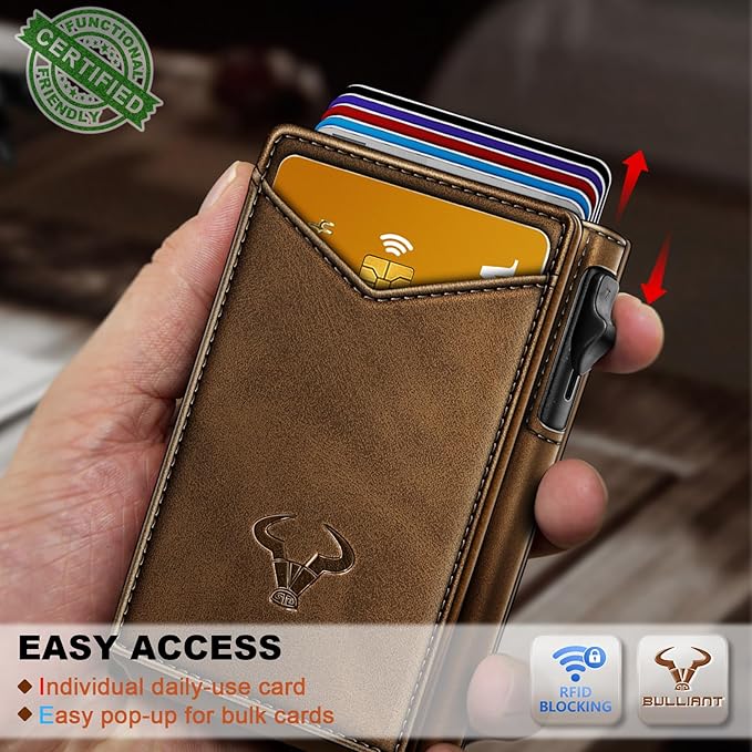 BULLIANT Men Wallet,Magnetic Metal Wallet Money Clip 9Cards Pop-up Access RFID Blocking