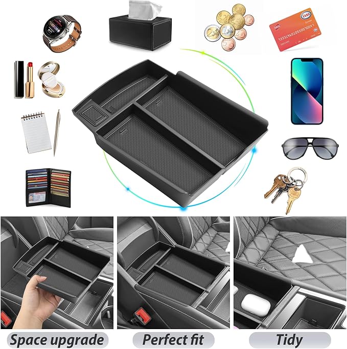 SKTU 2024 2025 2026 Atlas Center Console Organizer for 2024 2025 2026 Volkswagen Atlas Center Console Tray 2024-2026 V W Atlas Insert ABS Armrest Box Secondary Storage 2024 2025 2026 Atlas Accessories