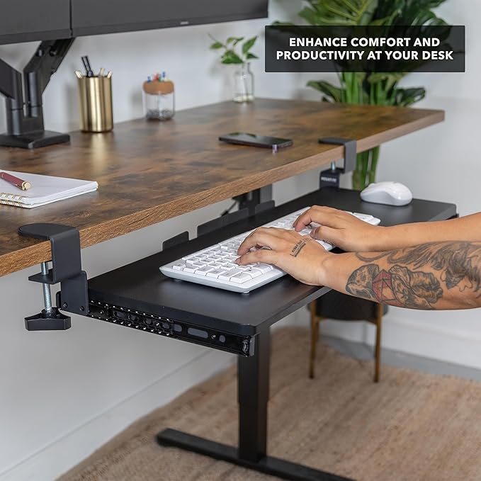 Mount-It! Under Desk Keyboard Tray, 30" Extra-Wide Clamp-On Slide-Out Drawer, Holds 11 lbs, Fits Desks up to 1.77" Thick, No-Drill C-Clamp Mount