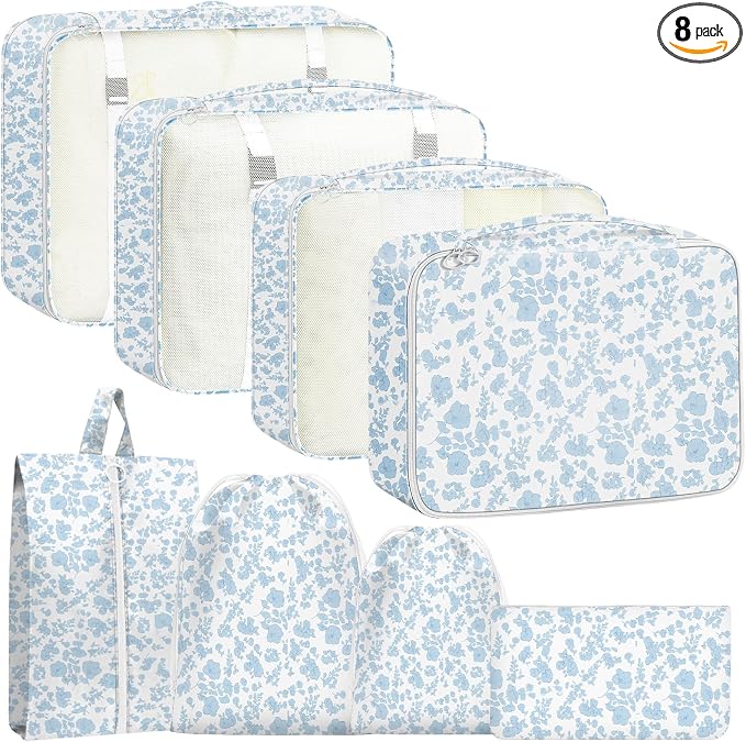 Packing Cubes for Travel - 8 Set Luggage Organizer Bags for Family, Mesh Breathable Packing Cubes for Suitcases Durable Travel Essentials Bags Set
