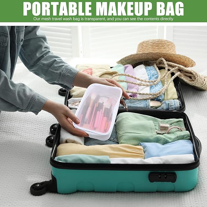 Weewooday 4 Pcs Mesh Makeup Bag Mesh Cosmetic Bag Travel Toiletry Pouch with Zipper Mini Makeup Cosmetic Purse for Daily Accessory(Small, Large, Medium,White)