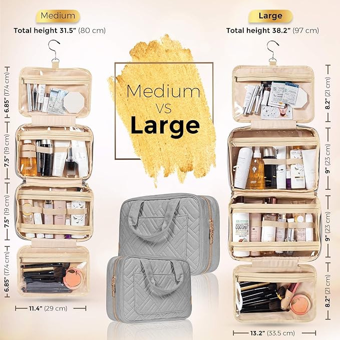 BOACAY Hanging Travel Toiletry Bag for Women, Makeup Bag, Bathroom & Shower Organizer Kit for Accessories, Cosmetics, Travel Essentials