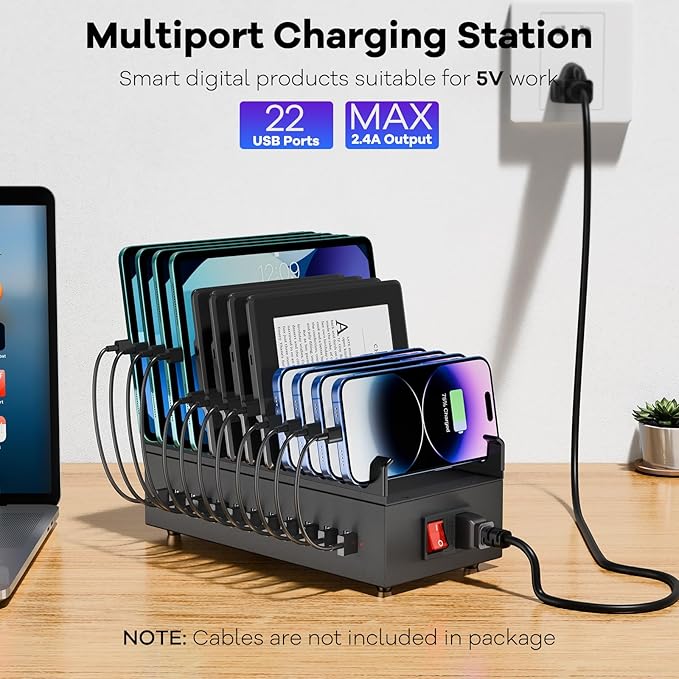 USB Charger Block, 300W 22 Port USB Charging Station for Multiple Devices, Desktop Wall Fast Charger with Storage Dividers, US? Power Strip Suitable for Home Office School Hotel