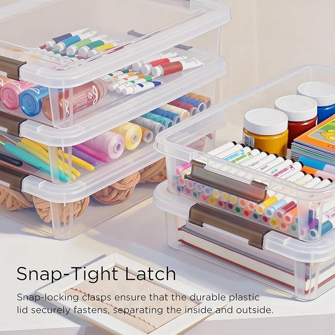 Citylife 20 PCS Plastic Storage Bins with Latching Lids Portable Project Case Clear File Box Stackable Storage Containers for Organizing A4 Paper, Photo, Document, Scrapbook