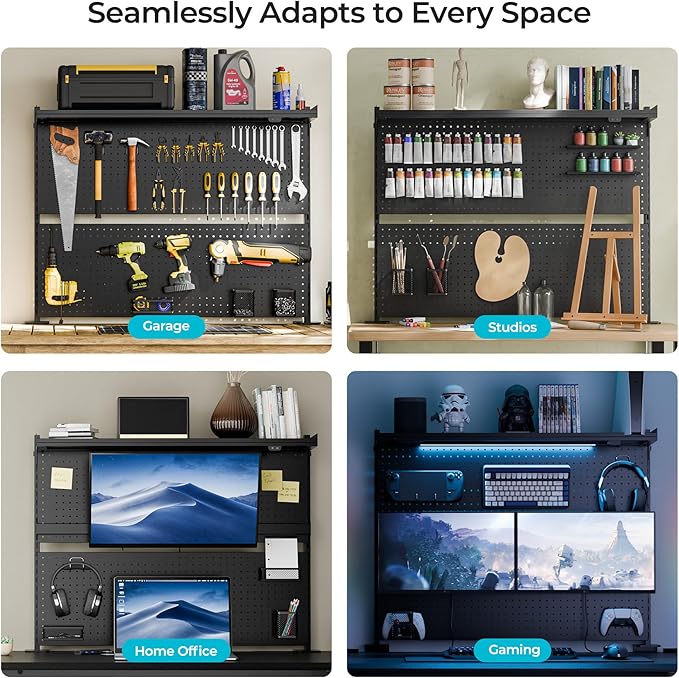 EUREKA ERGONOMIC Pegboard with Dual Monitor Stand,Steel Pegboard for Desk,Computer Accessories for Office, Privacy Panel for Gaming Desk, 4 Accessories Modular Hanging,43 x 34inch, Black