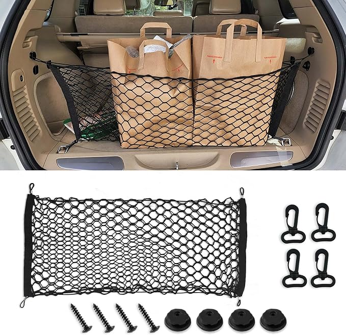 Cargo Net Stretchable, Trunk Bed Net, 35.4x15.7 Inch Adjustable Elastic Trunk Storage Net with Hook, Double-Layered Network Car Accessories for SUVs, Cars, and Trucks (35.4x15.7 Inch)