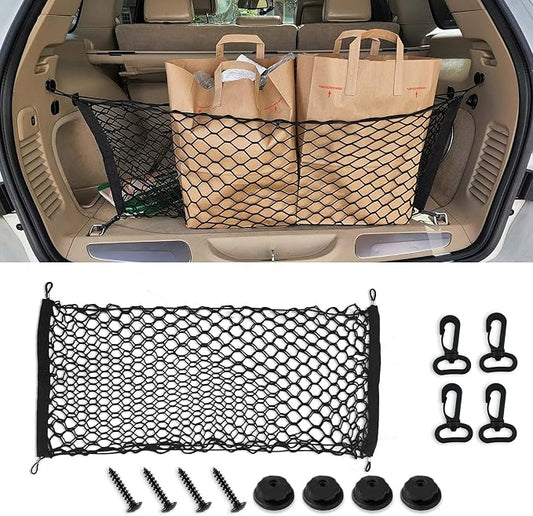 Cargo Net Stretchable, Trunk Bed Net, 35.4x15.7 Inch Adjustable Elastic Trunk Storage Net with Hook, Double-Layered Network Car Accessories for SUVs, Cars, and Trucks (35.4x15.7 Inch)