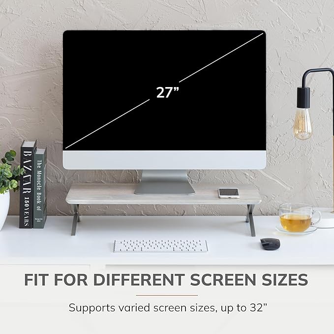 Anji Mountain Monitor Stand - Desktop Organizer & Laptop Riser, Ergonomic Monitor Riser, Space-Saving Monitor Stand for Desk, Durable Construction, Easy Assembly, Ideal for Home & Office,White Wash