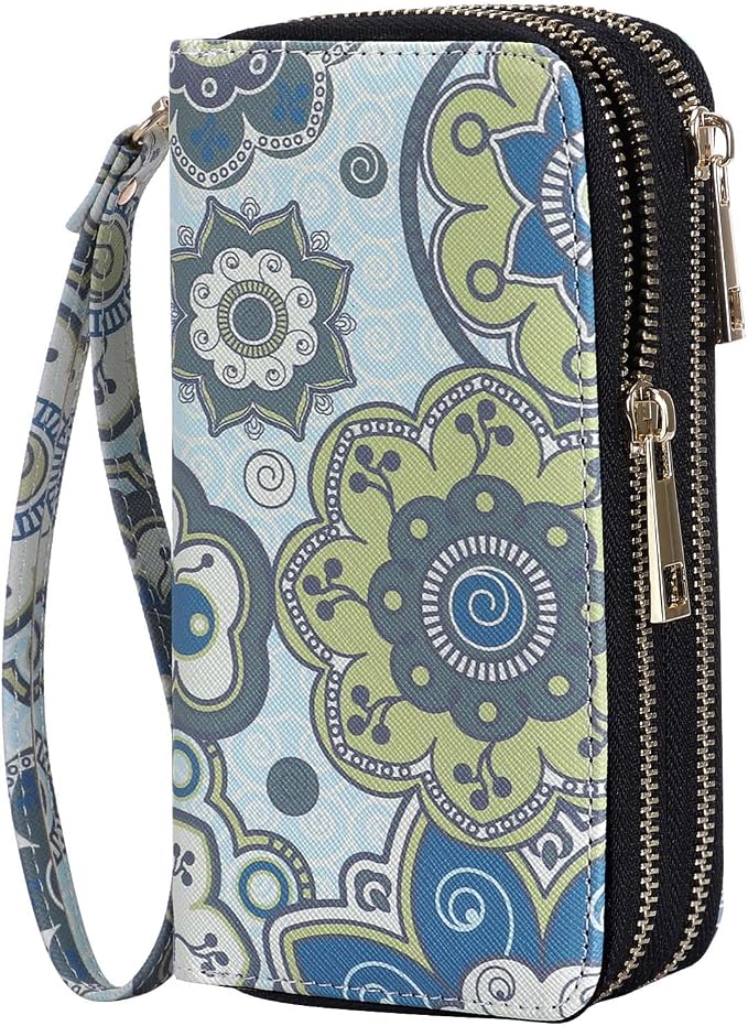Cellphone Wallet for Women Dual Zipper Long Purse with Removable Wristlet