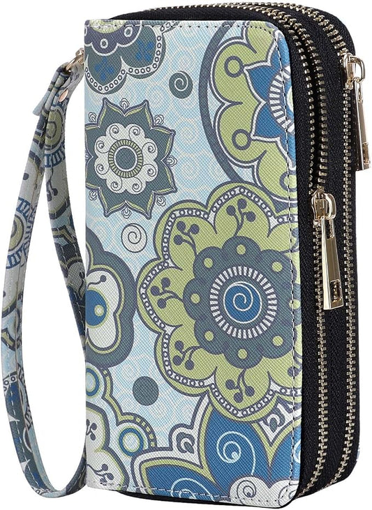 Cellphone Wallet for Women Dual Zipper Long Purse with Removable Wristlet