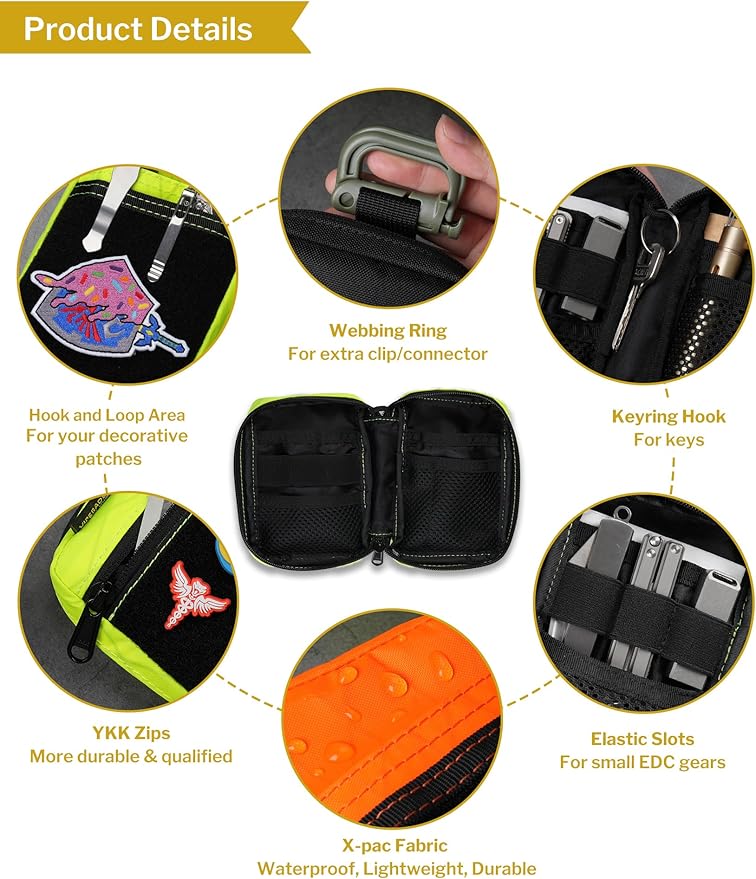 VIPERADE VE26 EDC Pouch Organizer with 11 Compartments, Small Tool Pouch with DIY Patches Area, EDC Pocket Organizer for Mutitools