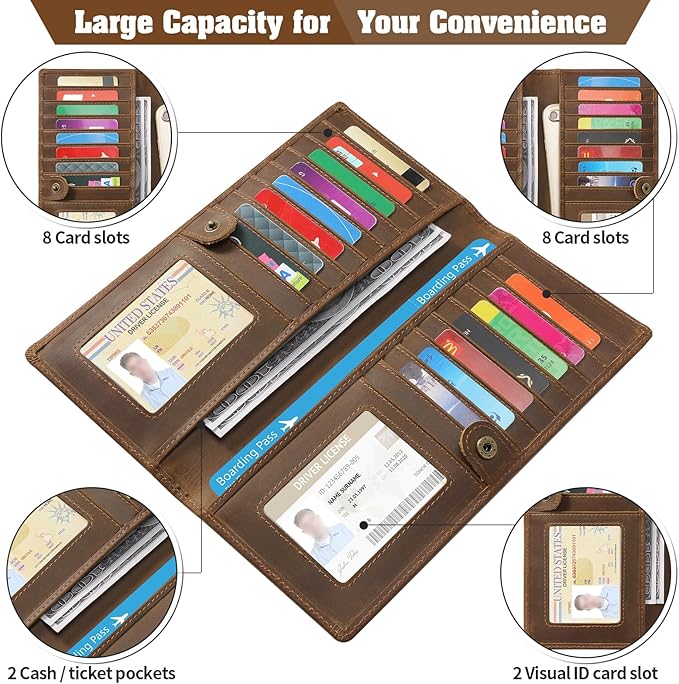 Jack&Chris Genuine Leather Wallet Women, Multi-Card RFID Bifold Wallet with Zipper Coin Pocket, Credit Card Holder for Women