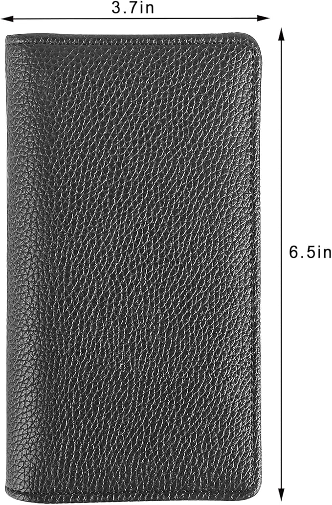 Sanlykate Leather Checkbook Cover for Men and Women, RFID Blocking Check Book Case Card Holder with Free Divider, Standard Register Duplicate Checks with pen inserts, Black Grain