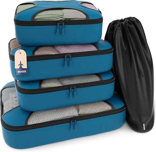 Shacke Packing Cubes for Travel 5 Set - Premium Luggage Organizer Bags - Versatile Travel Organizer for Women and Men - Optimized Packing Bags - Travel Essentials (Gentlemen's Blue)