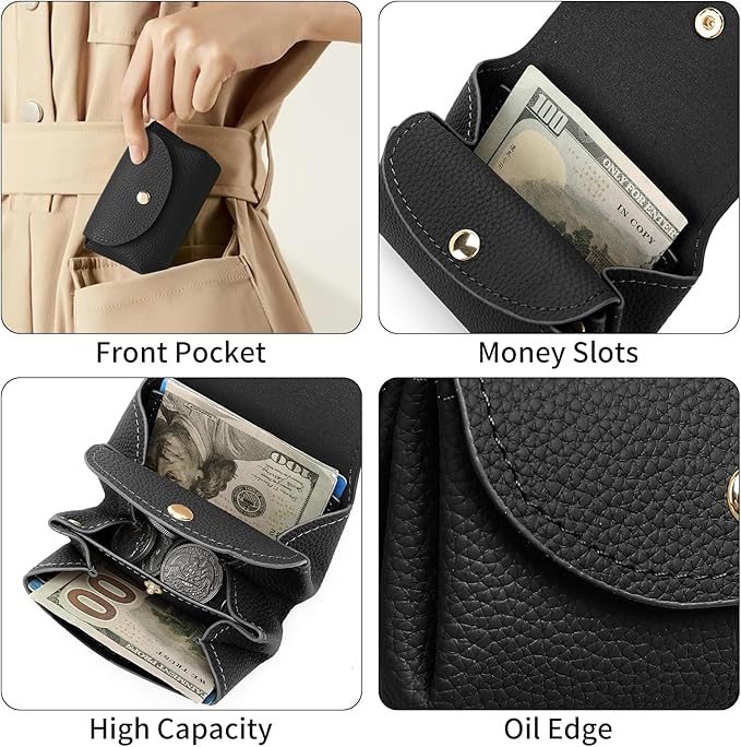 SENDEFN Leather Coin Purse for Women Small 3 Cash Change Pouch Holder Wallets
