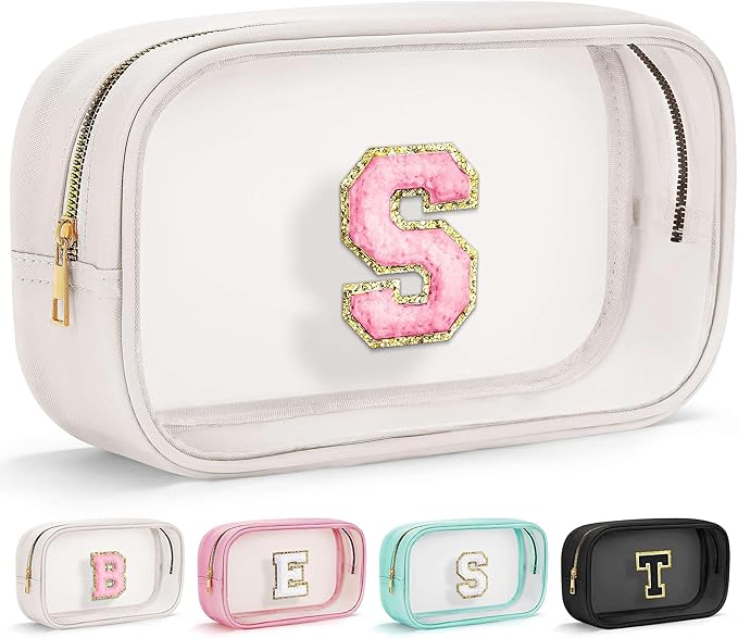 YOOLIFE Initial Birthday Gifts for Girls Kids Toiletry Bag Clear Makeup Bag Preppy Cosmetic Bag Birthday Gifts for 7 8 9 10 11 12 13 Year Old Girls Swim Gifts For Girls Graduation Gifts White S