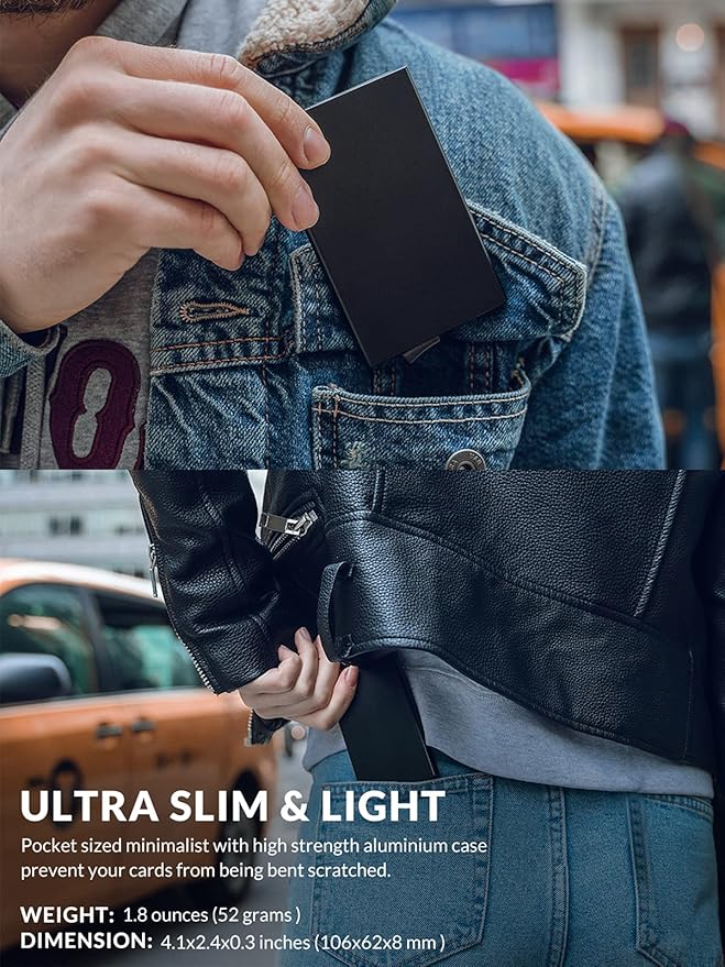 VULKIT Pop Up Wallet, Slim Minimalist Credit Card Holder For Men and Women RFID Blocking Mini Metal Case Champagne