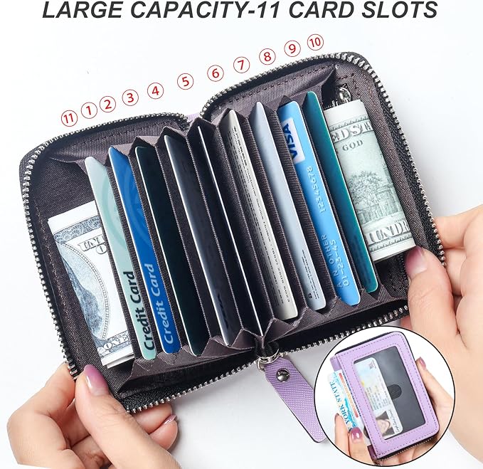 EcoVision Credit Card Holder RFID Card Case Wallet, Small Accordion Zipper Card Case Holder, Card Organizer Case for Women Men