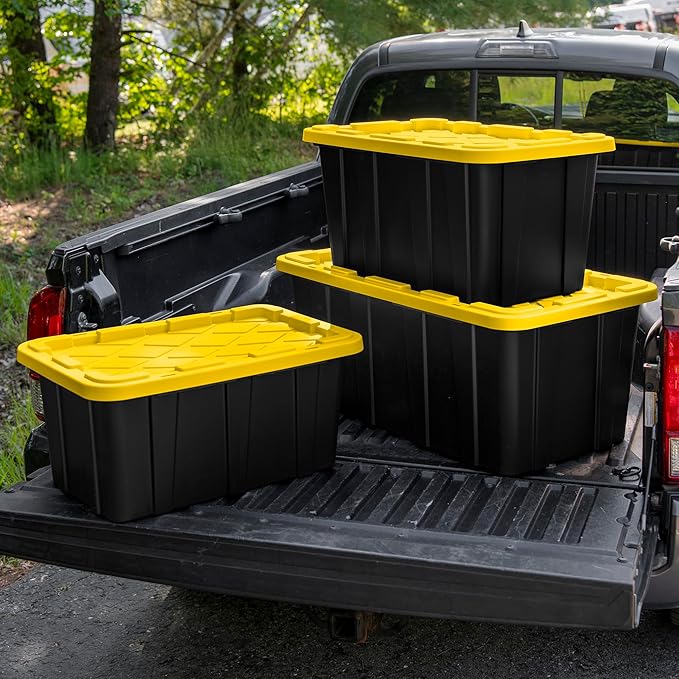 Sterilite 18-Pack Industrial Tote, Plastic Storage Container Bins with Lids, 27 Gallon - Heavy-Duty Organizing Containers for Closet, Bathroom, and Office
