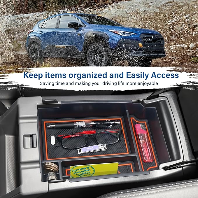 MOCHNET Center Console Organizer for 2024 2025 2026 Subaru Crosstrek Accessories & 2024-2026 Subaru Impreza Console Tray, 2026 Crosstrek Hybrid Accessories 2024+ Impreza Armrest Storage Box (Orange)