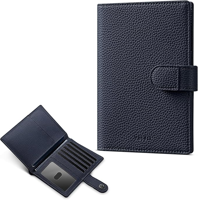 VULKIT Leather Passport Wallet for 2 Passports Slim Double Passport Holder RFID Blocking Passport Travel Wallet with ID Window for Women