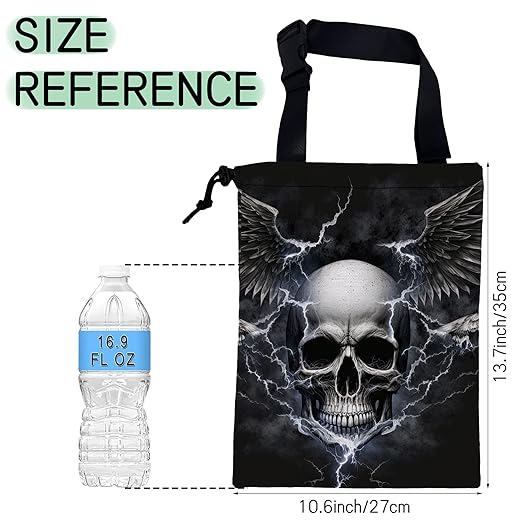 Skull Lightning Car Garbage Bag,Waterproof Small Car Trash Bag Hanging Back of Seat,Drawstring Hanging Car Trash Bag with Adjustable Buckle for Car Accessories