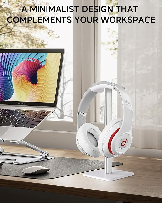Sleek Modern Headphone Stand for Desk - Easy Assembly & Disassembly - Exquisite Craftsmanship Headset Holder for All Type PC Wireless Gaming Headset (White)