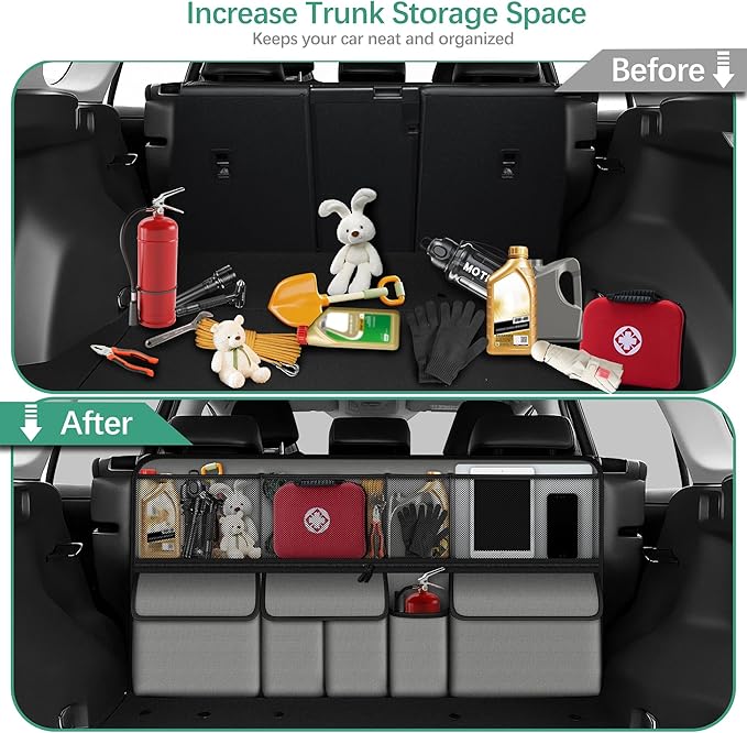 Hanging Car Trunk Organizer Fit For Forester Foldable Large Capacity 41.3x20 inch Backseat Trunk Organizers Storage, Car Accessories Interior, with Multi Pockets Grey