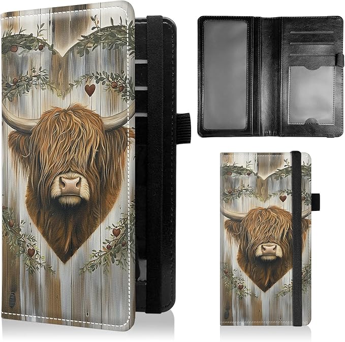 Check Book Cover for Personal Checkbook with Duplicate Checks for Women's & Men PU Leather Wallets Check Book Holder with Pen Card Slots Elastic Strap,Love Cow