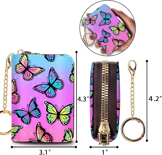 Credit Card Holder RFID Wallet, Small Card Holder Wallet for Women with Keychain Zipper, Funny Leather Print Credit Card Wallets Accordion Gift