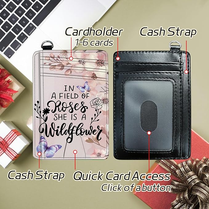 Small Travel Wallets, Sakura Butterfly Slim Minimalist Front Pocket Wallet with Wristlet, RFID Blocking PU Leather Credit Card Holder with ID Window Change Purse for Men Women