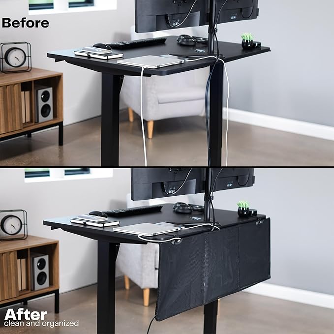 VIVO 48 Inch Clamp-on Privacy and Cable Management Organizer Sleeve, Wire Hider Kit Panel System, Desk Skirt, Black, DESK-SKIRT-48P