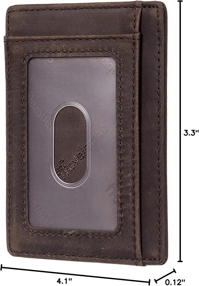 Travelambo 100% Genuine Leather Wallet for Men and Women, Slim Minimalist RFID Blocking Front Pocket Credit Card Holder with Gift Box