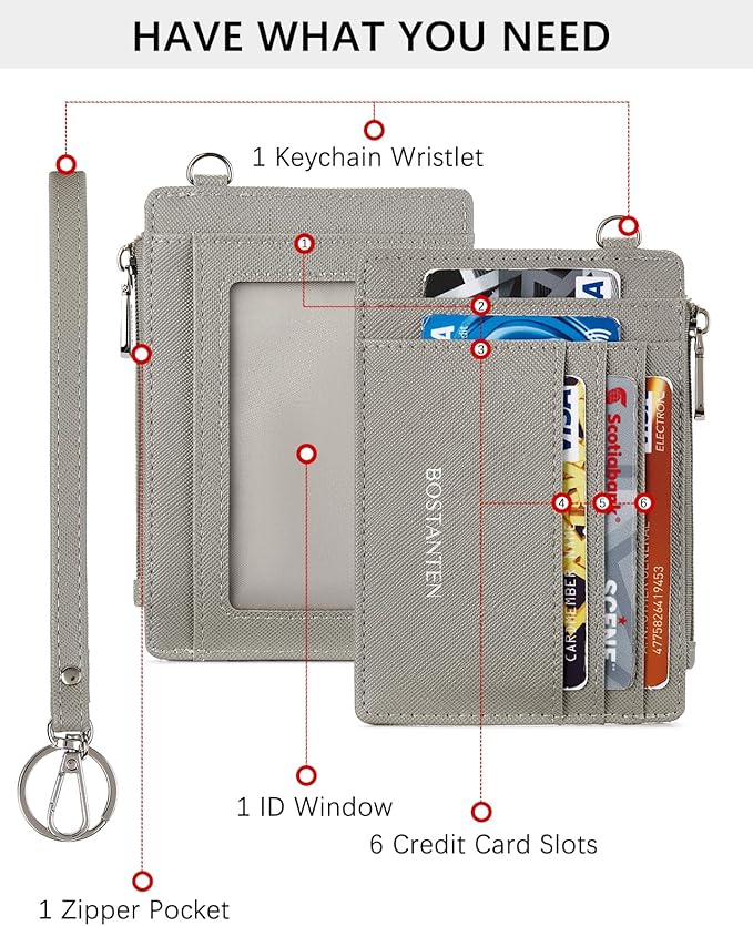 BOSTANTEN Small Wallet For Women RFID Leather Credit Card Holder Slim Wristlet Keychain Wallet With Zipper Pocket