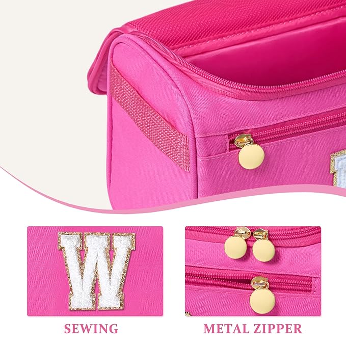 COSHAYSOO Initial Girls Hanging Toiletry Bag Tween Preteen Teenager Easter Birthday Gifts Basket Stuffers for Teen Girl 10-12 12-14 16-18 Travel Trip Favors College Dorm Essentials Pink Letter W