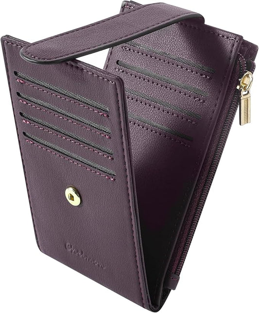 Chelmon Womens Wallet Slim RFID Blocking Bifold Multi Card Case Wallet with Zipper Pocket (Wine Red)