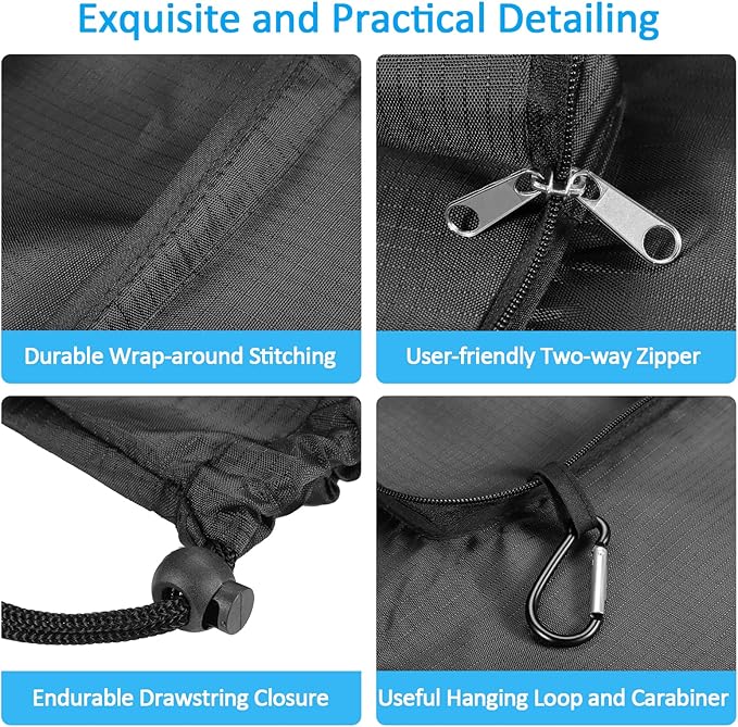 GOGOODA Travel Laundry Bags with Drawstring Closure XL Large Foldable Dirty Clothes bags with Handle Heavy Duty and Washable for College Dorm Travelling Camping, 2 Pack, Black & Dark Blue