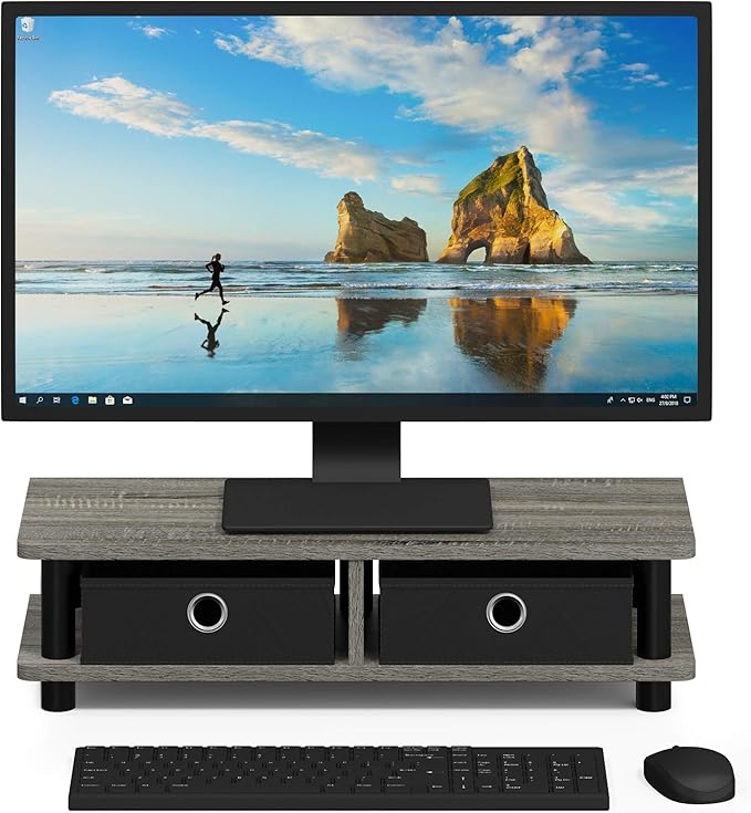 FURINNO Turn-N-Tube Monitor Stand, French Oak Grey/Black