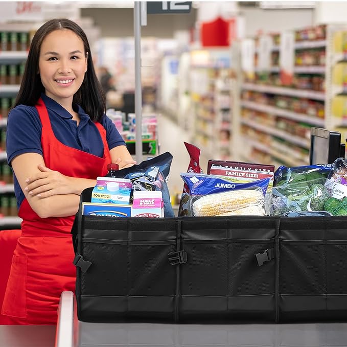 Armor All Large 20 Pocket Trunk Cargo Organizer, Collapsible and Foldable Compartments, Groceries, Beach, Picnic