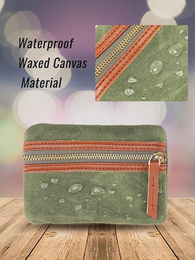 SP4 Waxed Canvas Compact EDC Pocket Organizer, Zippered Pocket Pouch for Men, Mini EDC Organizer for Change, Notebook, Tactical Pen, Flashlight
