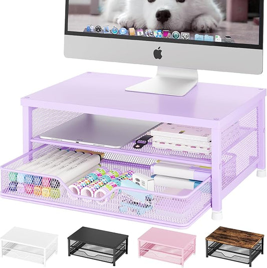 OPNICE Computer Monitor Stand Riser, Desk Organizer with Drawer, Printer & Laptop Stand, Office Desk Accessories & Workspace Desktop Organizers Storage for Office Supplies(Purple)