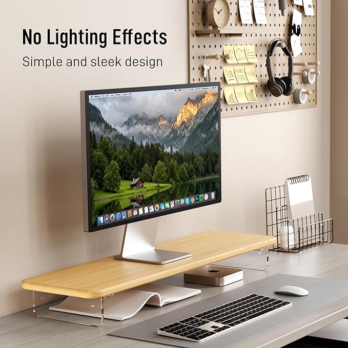 AFOOYO Bamboo Monitor Stand Riser, 31.5In Desk Organizer, Adjustable Arylic Feet Computer Monitor Stand, Desk Shelf for Office