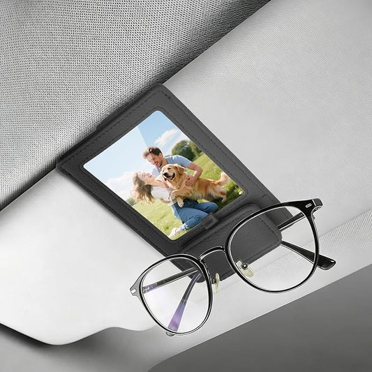 2-in-1 Leather Car Sunglass Holder & Car Picture Holder,2026 Upgraded Strong Magnetic Sunglass Holders for Cars,Universal No Drop Sunglasses Clip for Cars Visor Accessories